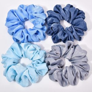 XL Big Silk Scrunchies Hair Ties for Women - CEELGON Oversized Satin Silk Scrunchie Exra Large Jumbo Gaint Soft Chiffon Cute Scrunchy for Curl Thick Hair 4 Pack (Blue Series)