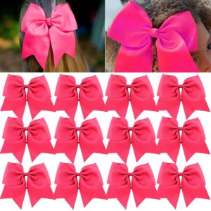 Large Cheer Bows Ponytail Holder Girls Elastic Hair Ties 8" 12PCS Pink Hair Accessories for Teens Women Girls Softball Competition Sports Cheerleaders