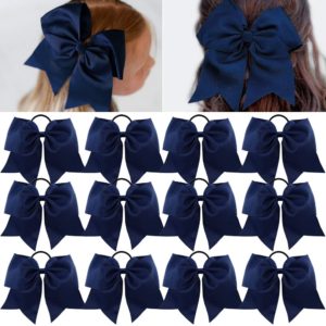Large Cheer Bows Ponytail Holder Girls Elastic Hair Ties 8" 12PCS Navy Blue Hair Accessories for Teens Women Girls Softball Competition Sports Cheerleaders