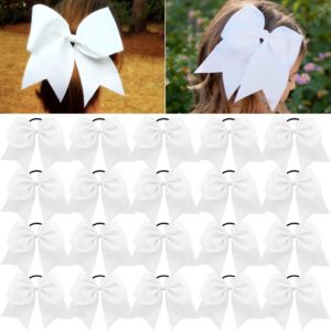 Large Cheer Bows White Ponytail Holder Girls Elastic Hair Ties 8" 20PCS Hair Accessories for Teens Women Girls Softball Competition Sports Cheerleaders