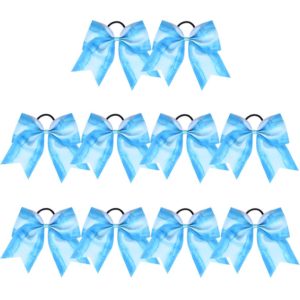 Large Cheer Bows Blue Painting Ponytail Holder Girls Elastic Hair Ties 6" 10PCS Light Blue Hair Accessories for Teens Women Girls Softball Competition Sports Cheerleaders