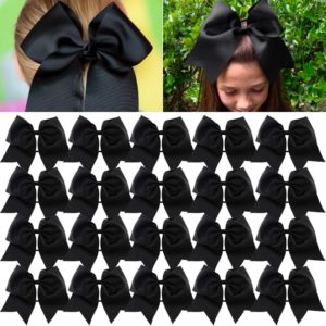 Large Cheer Bows Black Ponytail Holder Girls Elastic Hair Ties 8" 20PCS Hair Accessories for Teens Women Girls Softball Competition Sports Cheerleaders