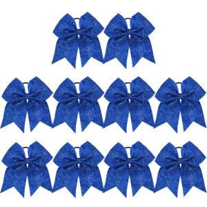 Large Glitter Cheer Bows Ponytail Holder Girls Royal Blue Elastic Hair Ties 7" Big Hair Bows Classic Accessories for Teens Women Cheerleader Girls Pack of 10