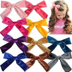 Big Hair Bows Girls Toddler Velvet 5 inches 10 PCS Hair Clips for Girls Alligator Baby Ponytail Holder Red Blue Hair Bow