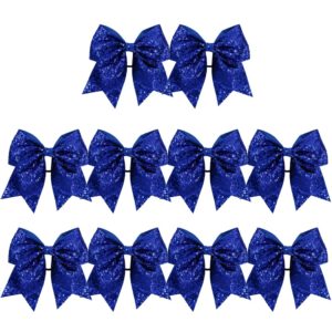 Large Glitter Cheer Bows Ponytail Holder Girls Royal Blue Elastic Hair Ties 6" Big Hair Bows Classic Accessories for Teens Women Cheerleader Girls Pack of 10