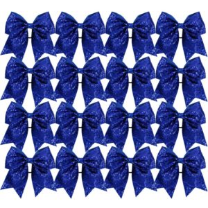 Large Glitter Cheer Bows Ponytail Holder Girls Royal Blue Elastic Hair Ties 6" Big Hair Bows Classic Accessories for Teens Women Cheerleader Girls Pack of 16