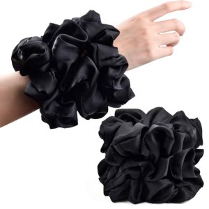 CEELGON Black Big Real Silk Scrunchies for Women Large Scrunchie Satin Oversized Silk Thick Elastic Hair Ties Jumbo Hair Scrunchies 6 Pack (Black)