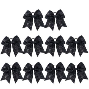 Large Glitter Cheer Bows Ponytail Holder Girls Black Elastic Hair Ties 7" Big Hair Bows Classic Accessories for Teens Women Cheerleader Girls Pack of 10