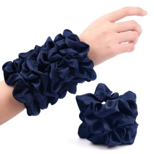 CEELGON Navy Silk Scrunchies for Women Satin Scrunchies Silk Hair Ties Elastic Thick Hair Scrunchie 10 Pack (Navy)