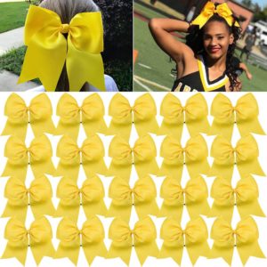 Large Cheer Bows Yellow Ponytail Holder Girls Elastic Hair Ties 8" 20PCS Hair Accessories for Teens Women Girls Softball Competition Sports Cheerleaders