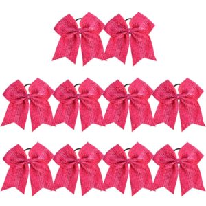 Large Glitter Cheer Bows Pink Ponytail Holder Girls Elastic Hair Ties 7" Big Hair Bows Classic Accessories for Teens Women Cheerleader Girls Pack of 10