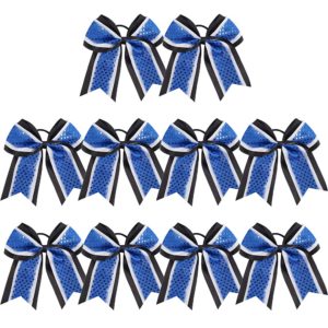 Large Glitter Cheer Bows Girls Royal Blue Black Ponytail Holders 7" Hair Bows Bulk Elastic Hair Ties Accessories for Cheerleaders Teens Women Teams Competition Sports Pack of 10