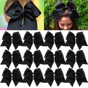 Large Cheer Bows Ponytail Holder Girls Elastic Hair Ties 8" 12PCS Black Hair Accessories for Teens Women Girls Softball Competition Sports Cheerleaders