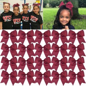 Large Cheer Bows Maroon Ponytail Holder Girls Elastic Hair Ties 8" 20PCS Hair Accessories for Teens Women Girls Softball Competition Sports Cheerleaders