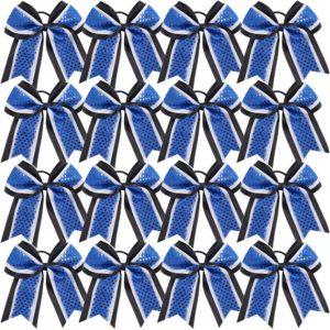 Large Glitter Cheer Bows Girls Royal Blue Black Ponytail Holders 7" Hair Bows Bulk Elastic Hair Ties Accessories for Cheerleaders Teens Women Teams Competition Sports Pack of 16