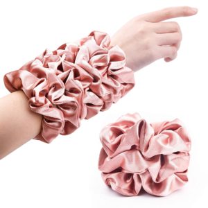 CEELGON Satin Silk Scrunchies for Hair Big Scrunchies Satin Hair Ties Hair Scrunchie 10 Pack (Rose Gold)